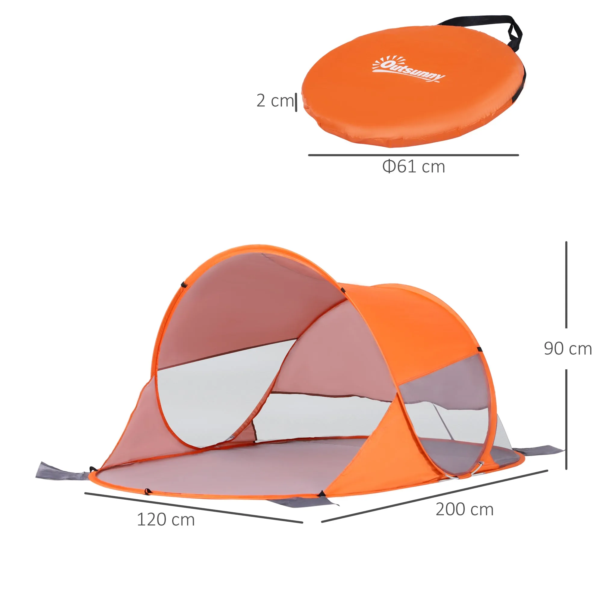 1-2 Person Pop up Beach Tent Hiking UV 30  Protection Patio Sun Shelter Portable Automatic - Orange