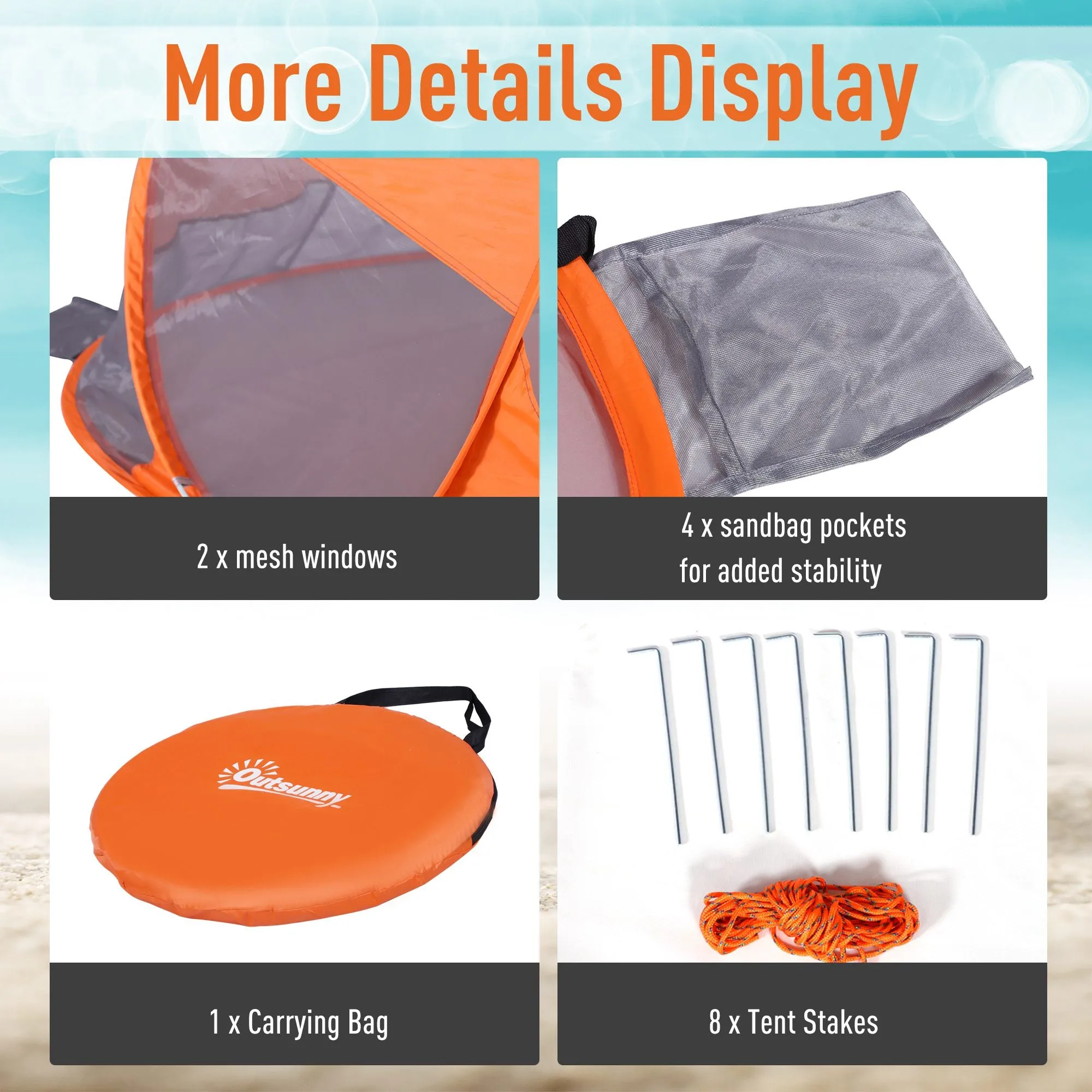 1-2 Person Pop up Beach Tent Hiking UV 30  Protection Patio Sun Shelter Portable Automatic - Orange