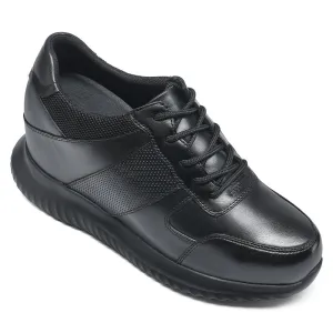 10 CM/3.94 Inches CMR CHAMARIPA Men's Black Elevator Sneakers - Genuine Leather Shoes for 10cm Height Increase