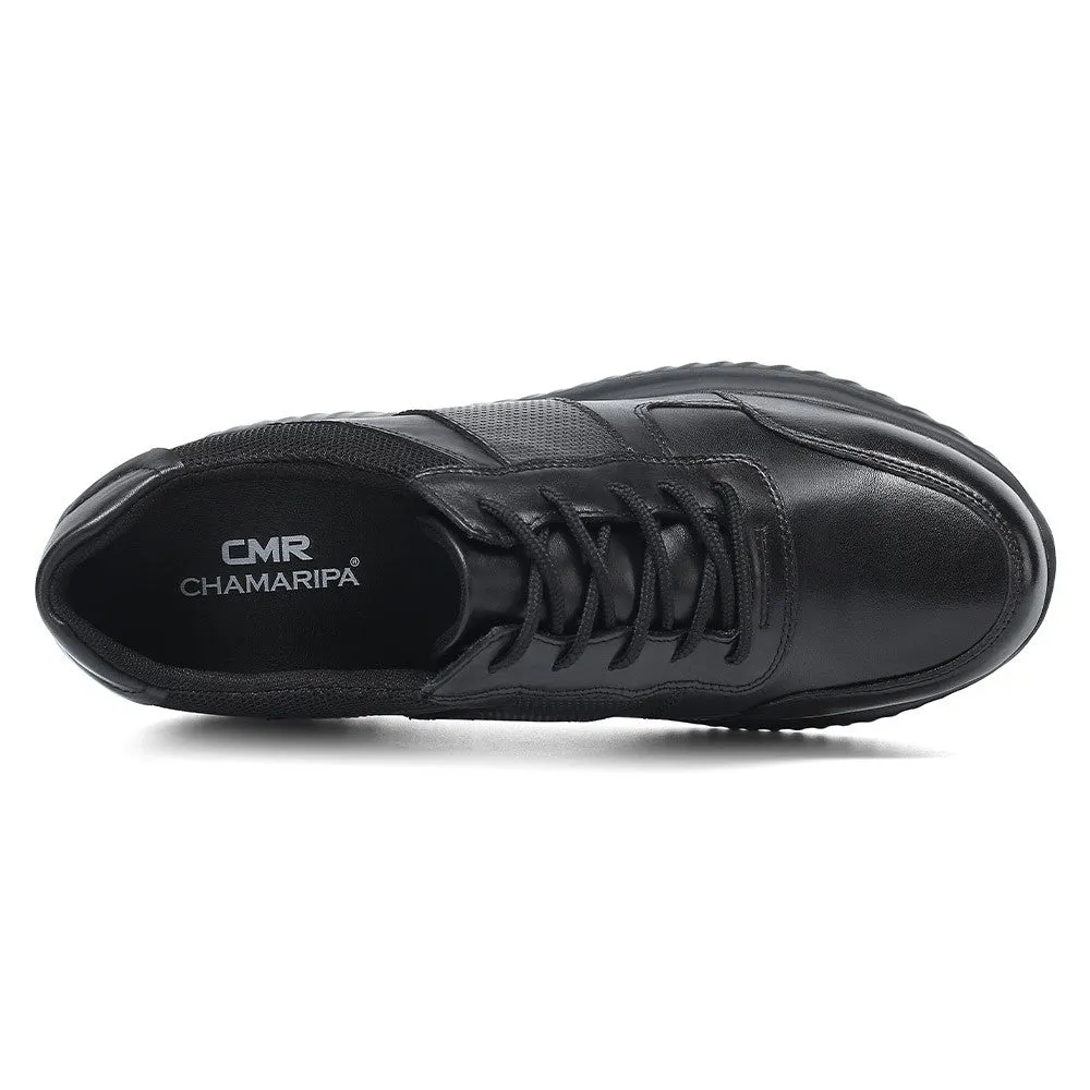 10 CM/3.94 Inches CMR CHAMARIPA Men's Black Elevator Sneakers - Genuine Leather Shoes for 10cm Height Increase