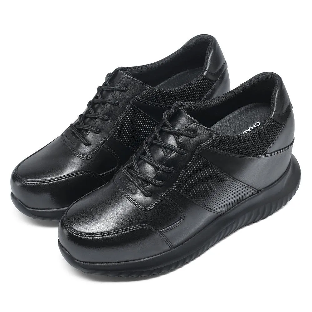 10 CM/3.94 Inches CMR CHAMARIPA Men's Black Elevator Sneakers - Genuine Leather Shoes for 10cm Height Increase