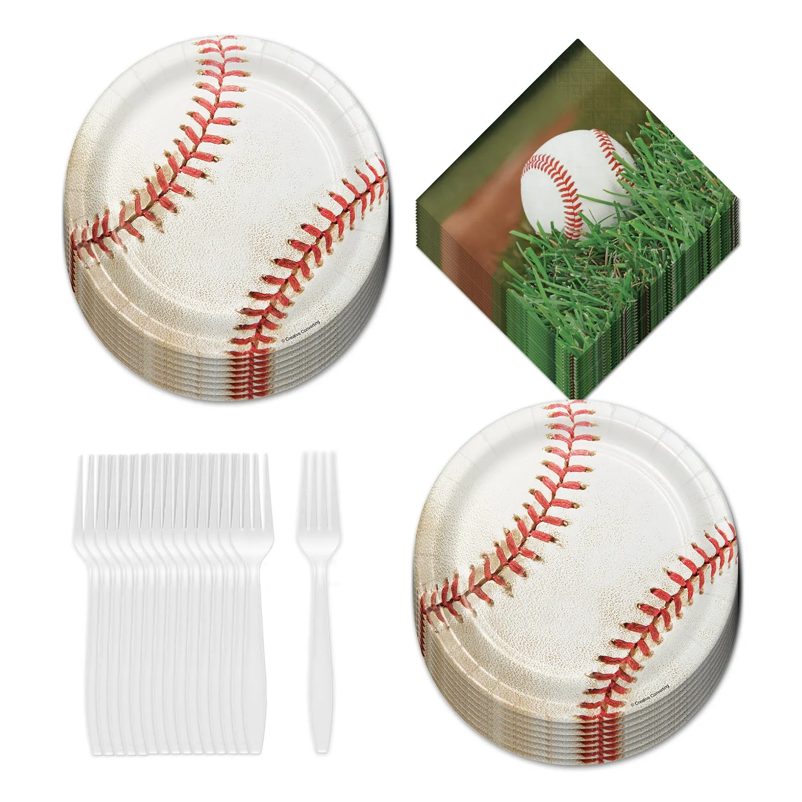 Baseball Party Dessert Plates, Beverage Napkins, Forks (Serves 16)