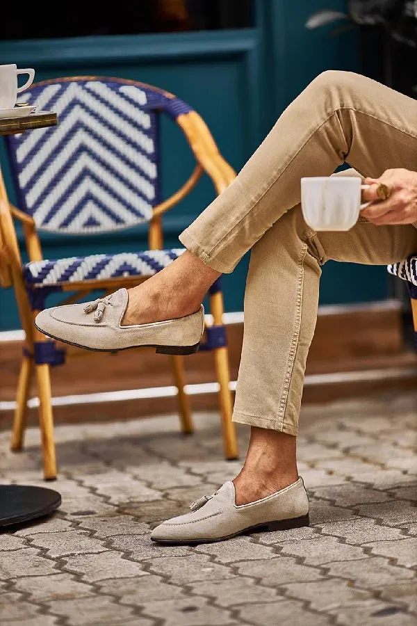 Bojoni Bravo Beige Suede Tassel Loafers