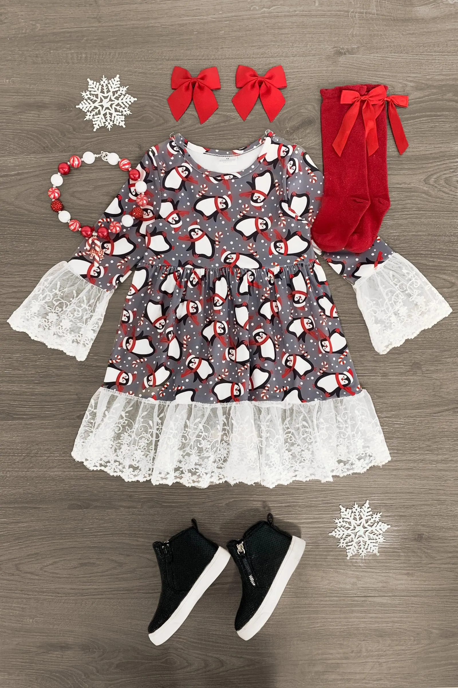 Candy Cane Penguin Lace Dress