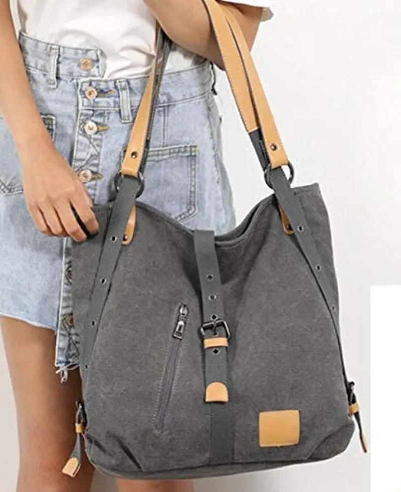 Casual Canvas Multifunctional Microfiber & Leather Large Capacity Handbag/Backpack