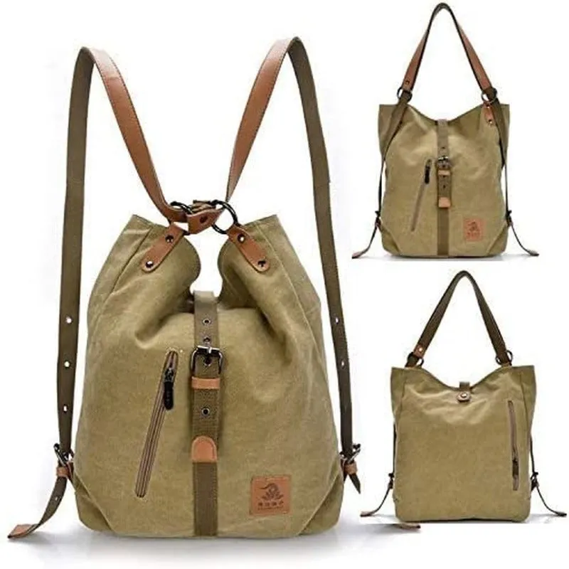 Casual Canvas Multifunctional Microfiber & Leather Large Capacity Handbag/Backpack