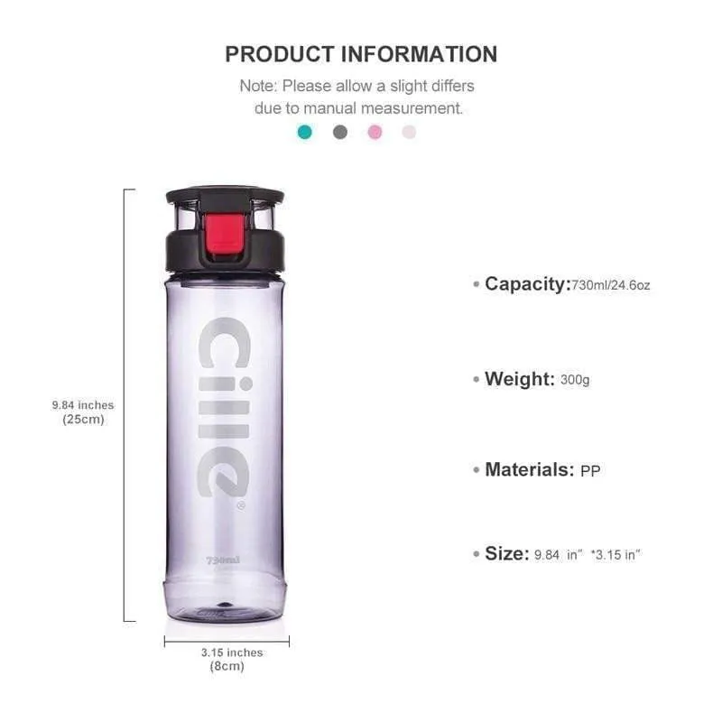 CILLE - NEW STYLE - Athletic Sports Water Bottle PBA-free Plastic - 730ML Pop-top Leak Proof Lid