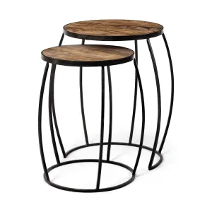 Clapp Accent Table Brown Wood | Black Metal | Line Pattern