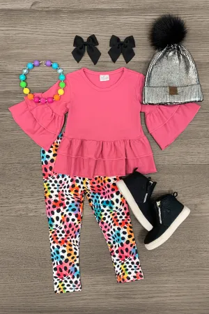 Colorful Polka Dot Cheetah Legging Set