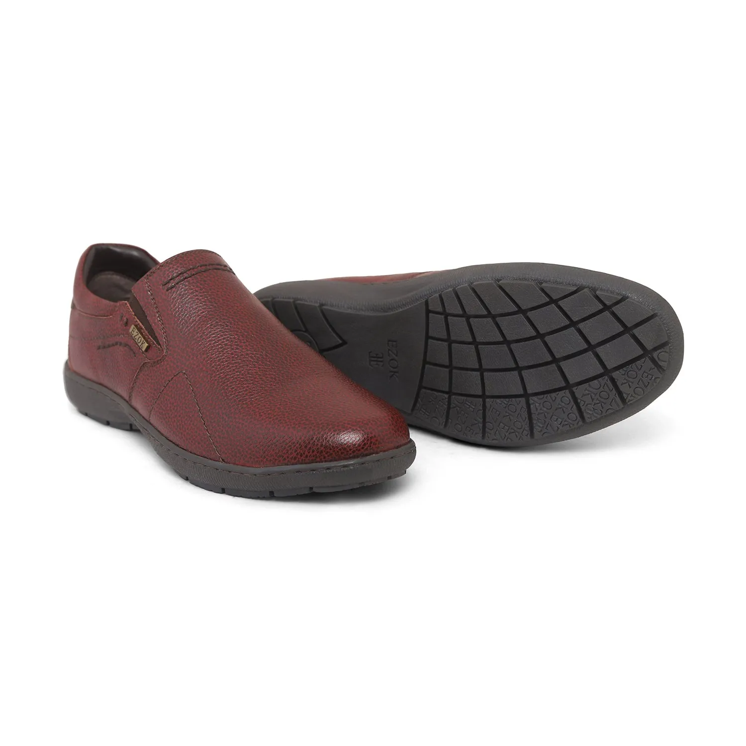 Ezok Men Maroon Leather Slipon