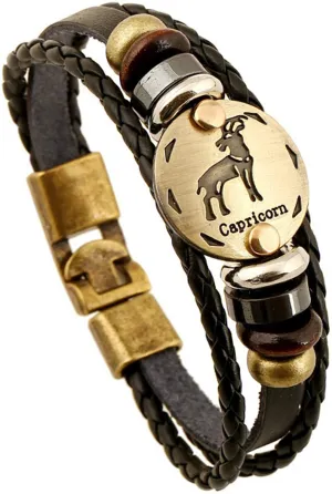 FLDC 12 Constellation Zodiac Sign Leather Bracelet Birthday Gifts for Men Women Boys Girls