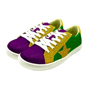 Mardi Gras Kids Sneaker in Purple, Green and Gold Glitter (Each)