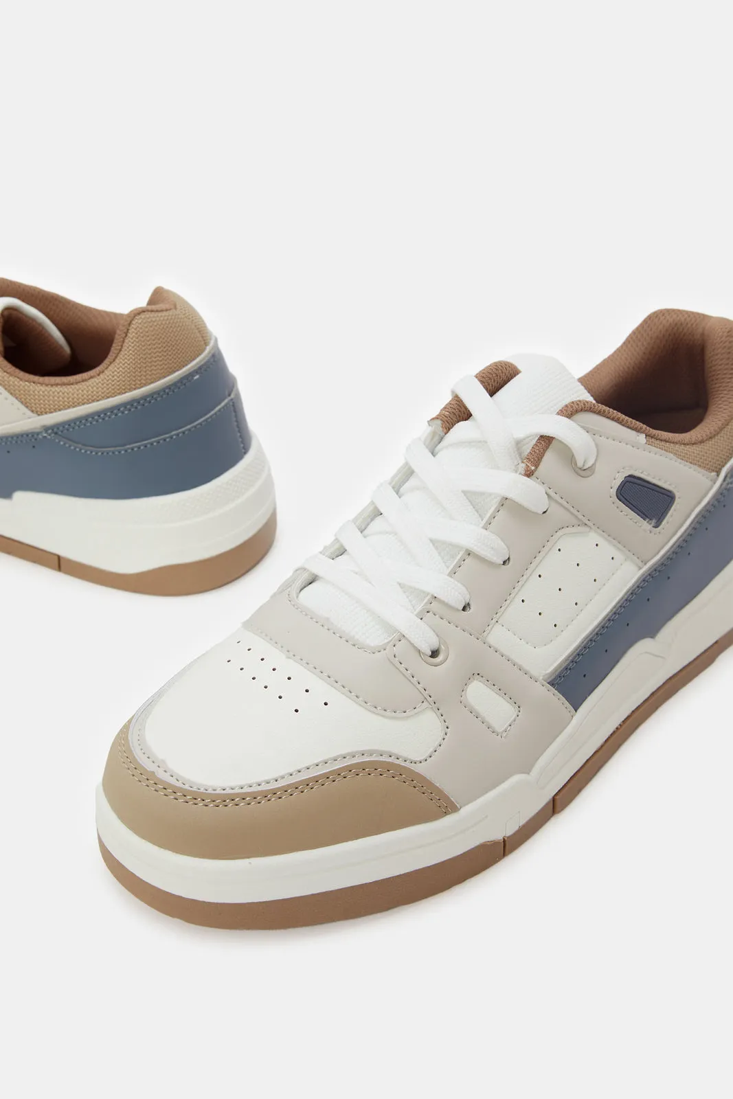 Men Beige Color Block Skate Shoes