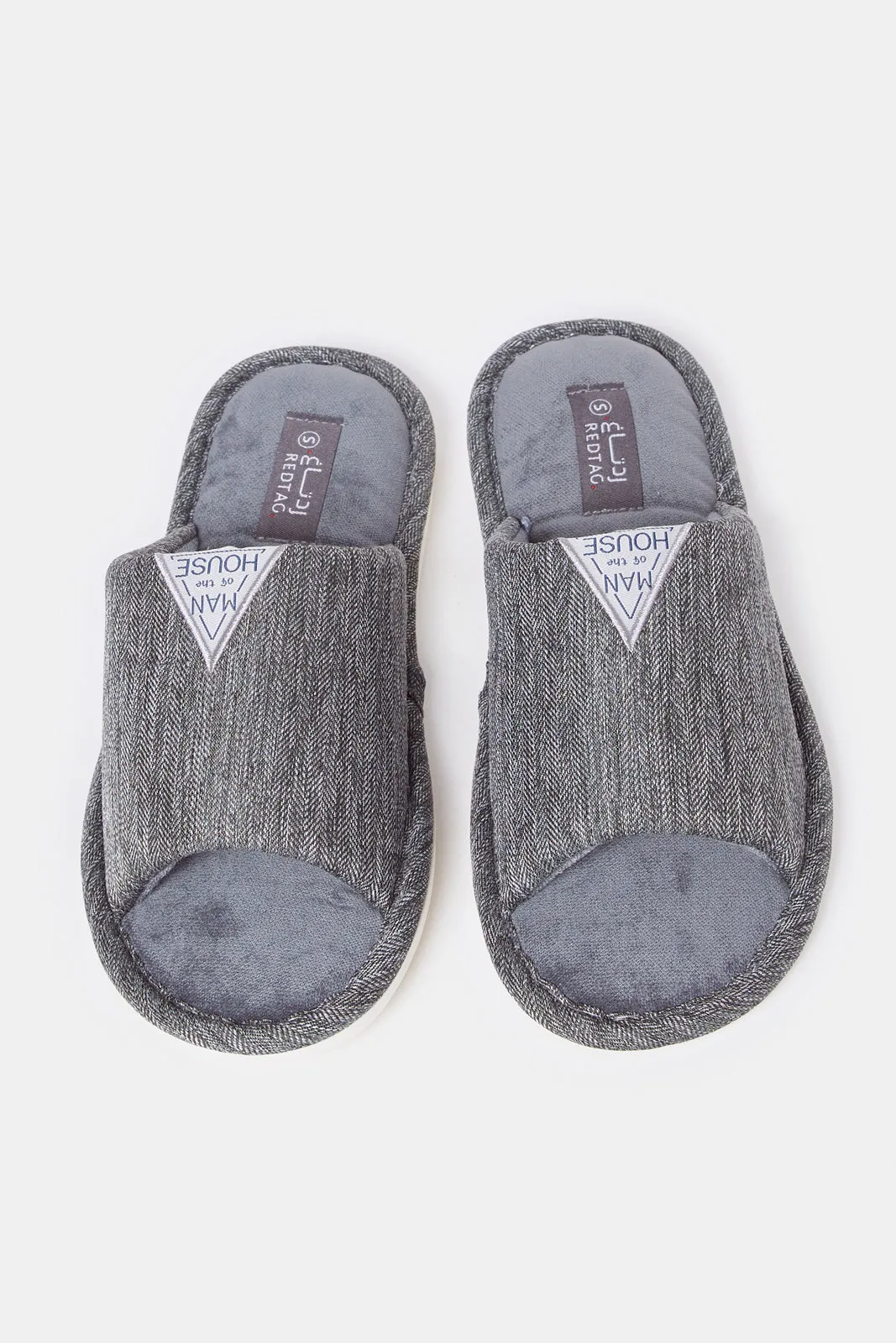 Men Grey Fabric Block Slipper