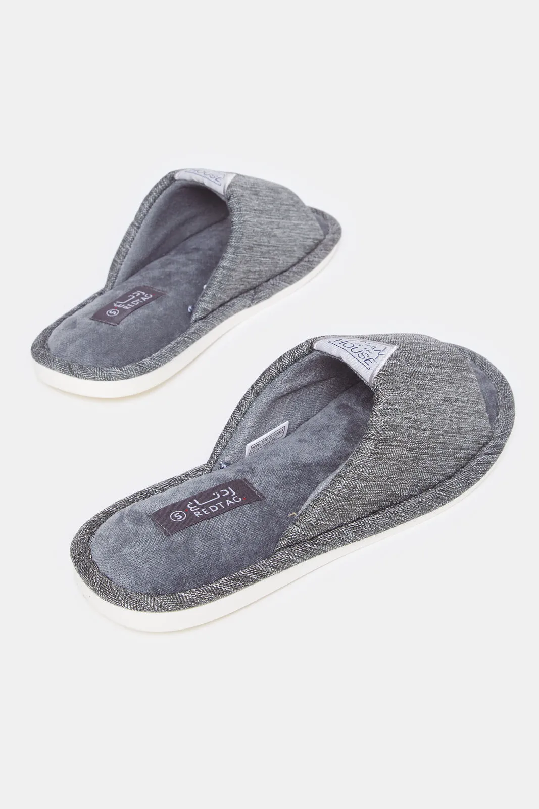 Men Grey Fabric Block Slipper