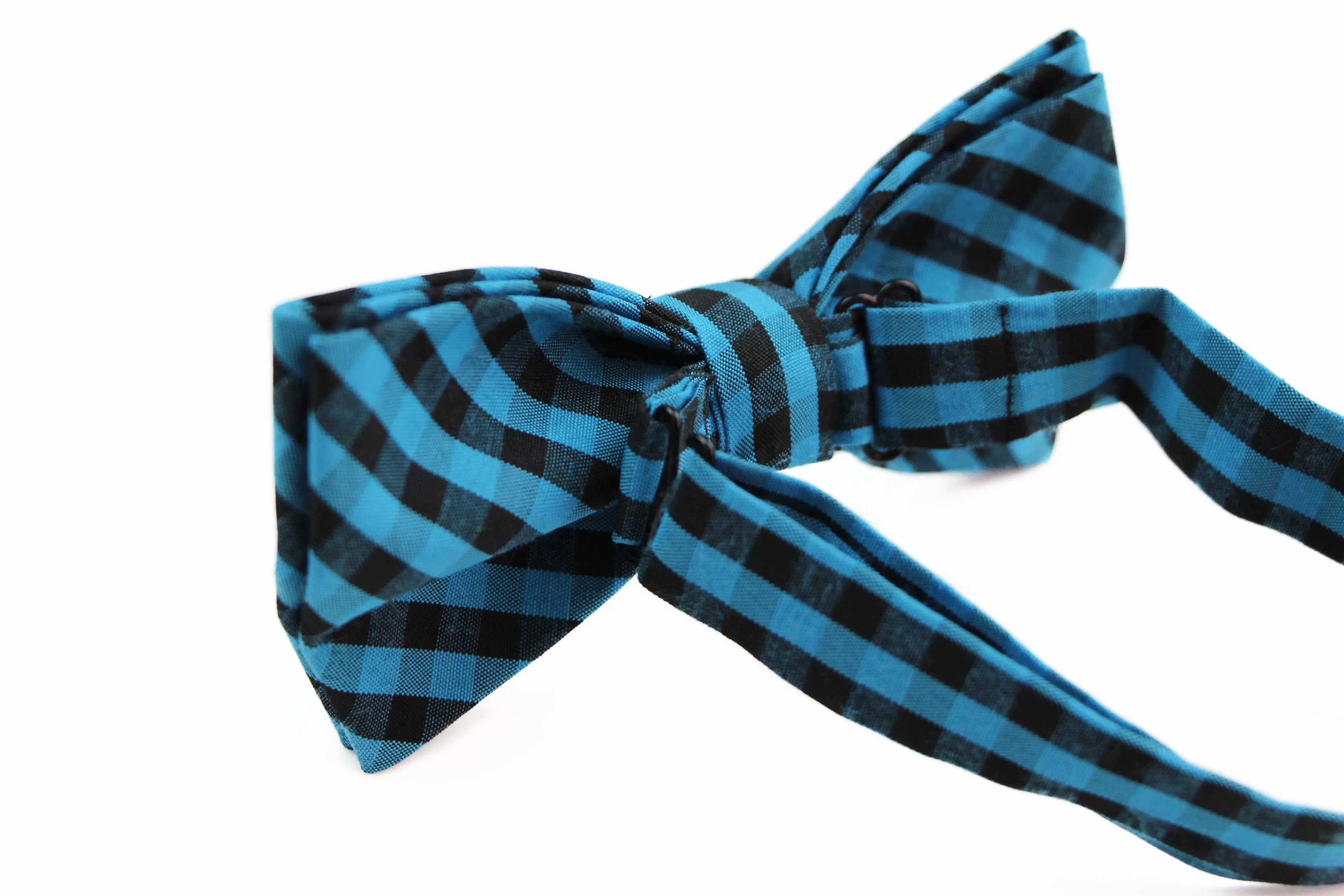 Mens Aqua & Black Checkered Patterned Bow Tie