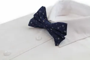 Mens Navy Preppy Leaf & Dots Patterned Cotton Bow Tie