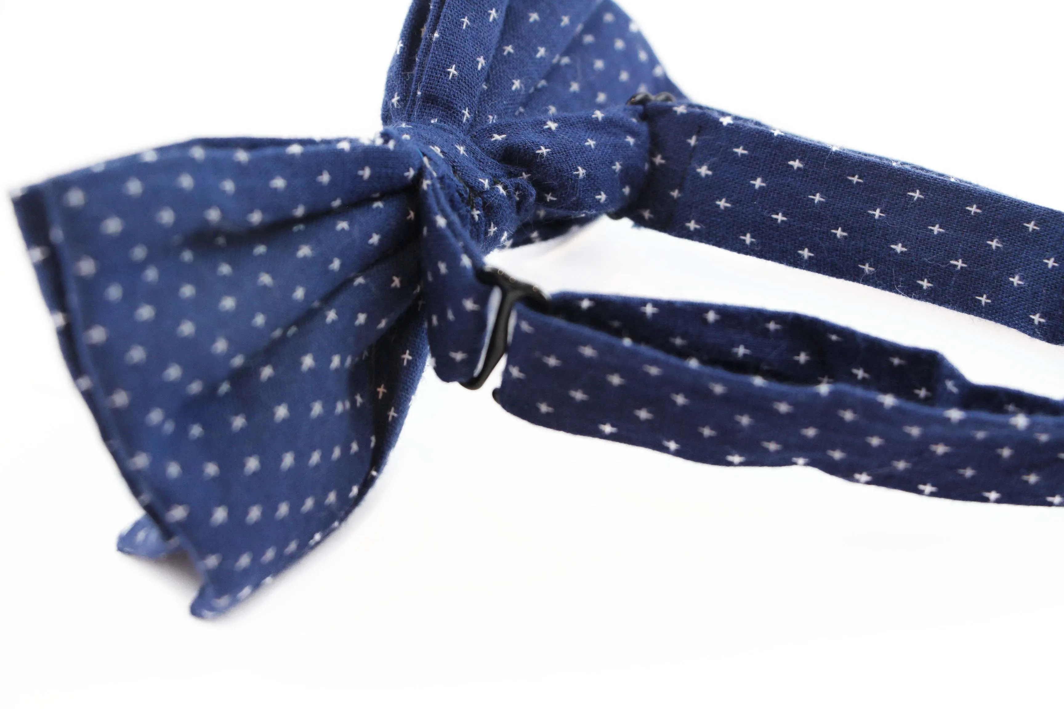 Mens Navy With White Star Cotton Bow Tie