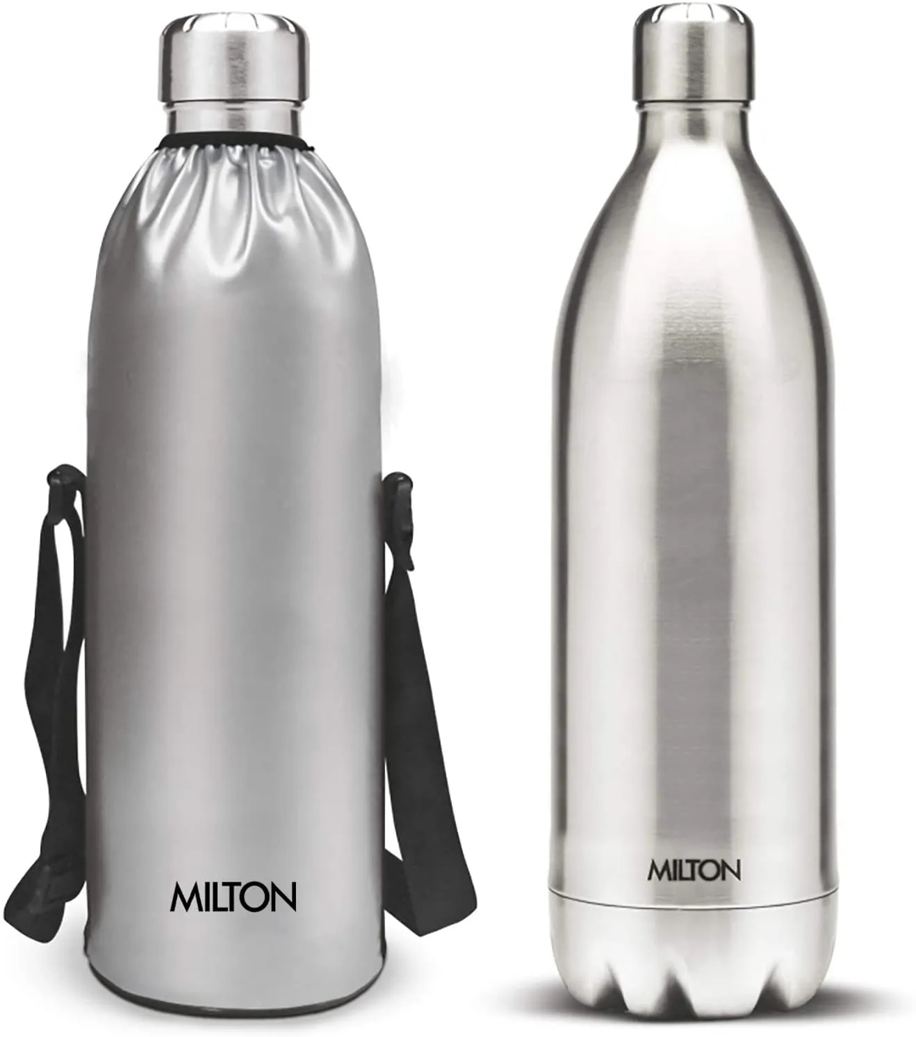 Milton Thermosteel Duo 1000 ML & Thermosteel Duo DLX 1800 Stainless Steel Water Bottle, 1.8 Liters, Silver