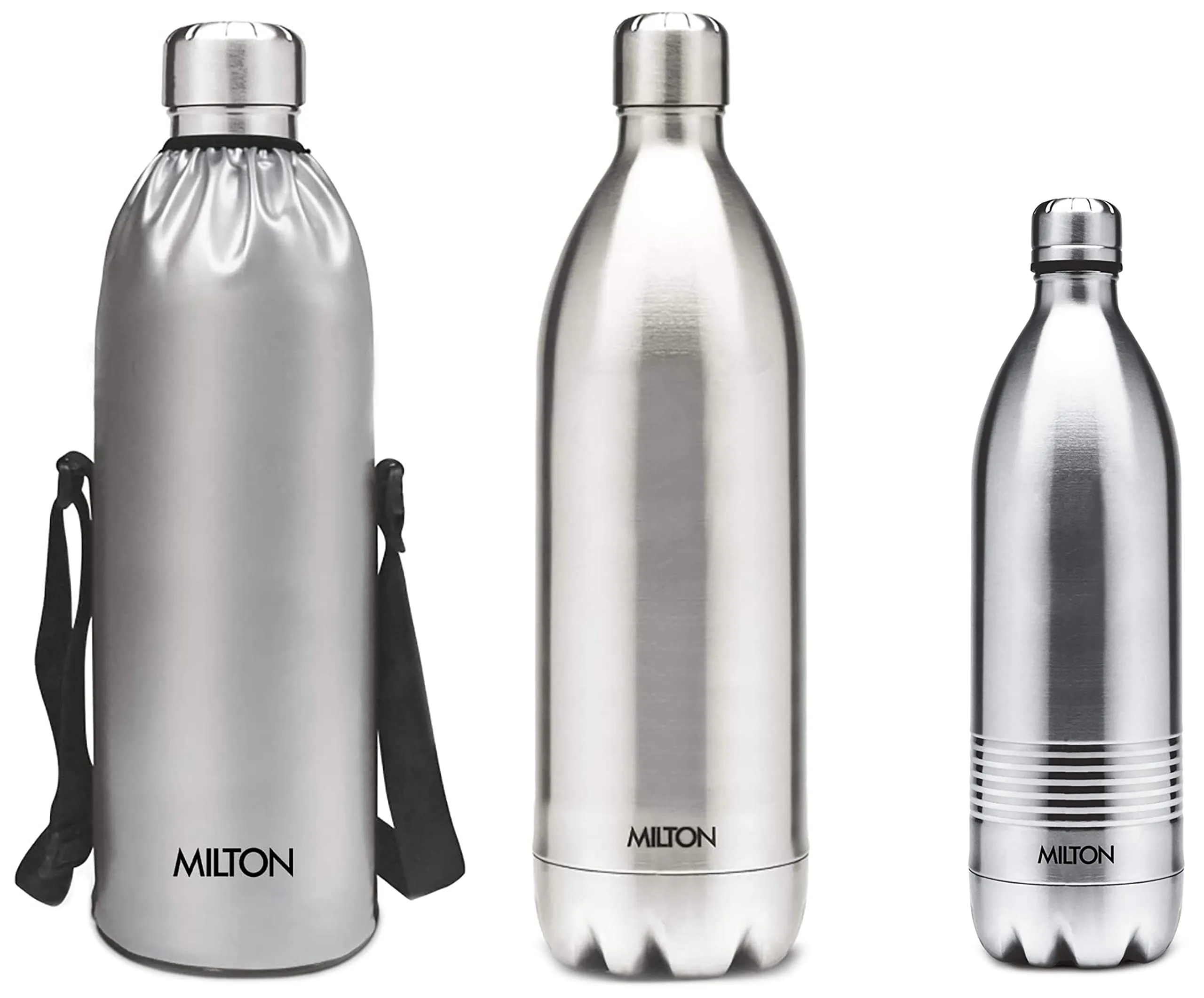 Milton Thermosteel Duo 1000 ML & Thermosteel Duo DLX 1800 Stainless Steel Water Bottle, 1.8 Liters, Silver