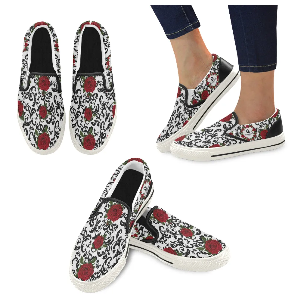 RED ROSES Men's Unusual Slip-on Canvas Shoes