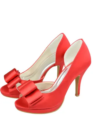 Red Satin Peep Toe High Heel Simple High Quality Prom Shoes S119