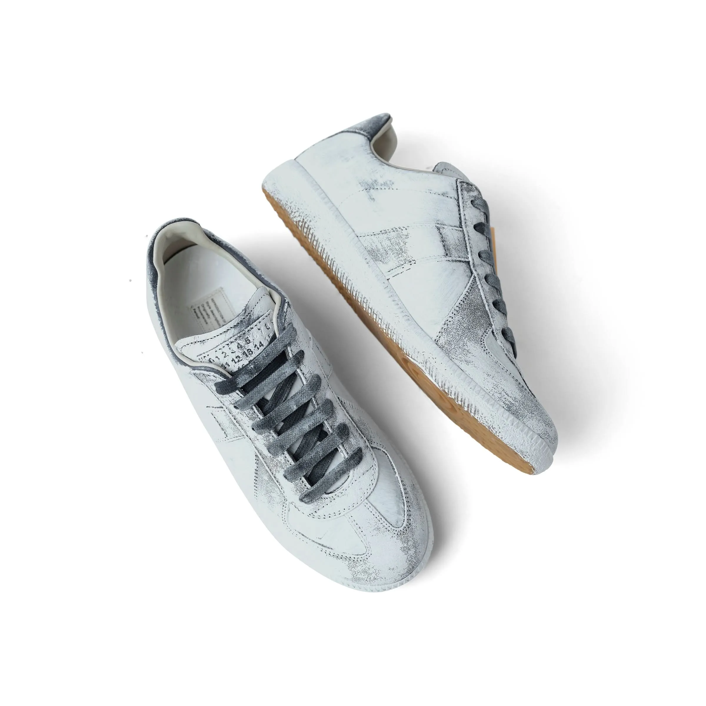 Replica Painted Leather Sneakers in White/Blue