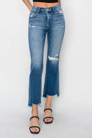 RISEN Full Size Frayed Step Hem Ankle Straight Jeans