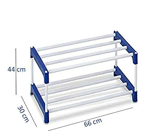 SAIWAY Light Weight Strong Metal & Plastic Shoe Stand/Storage Rack (Black/Blue) (2-LAYER)