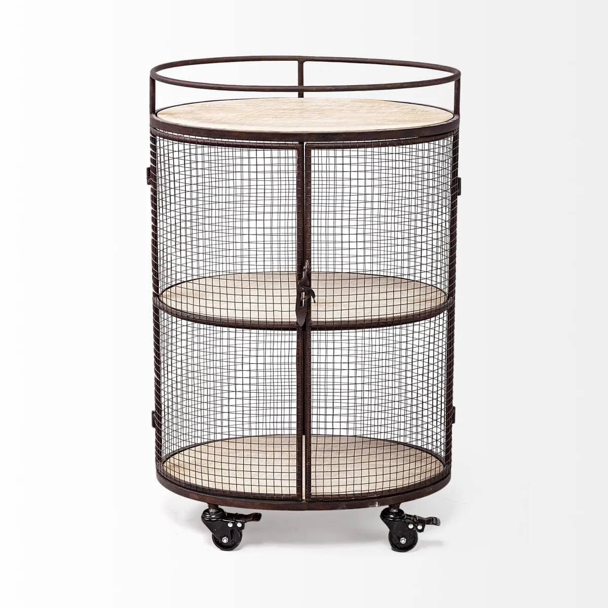 Saluti Bar Cart Brown Metal | Brown Wood