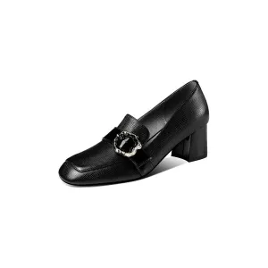 Vintage Square Toe Leather Heels of Elegance