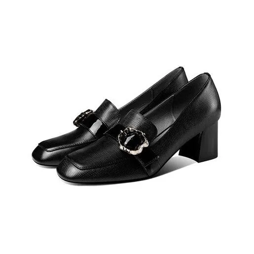 Vintage Square Toe Leather Heels of Elegance