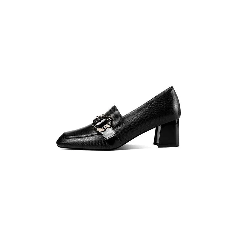 Vintage Square Toe Leather Heels of Elegance