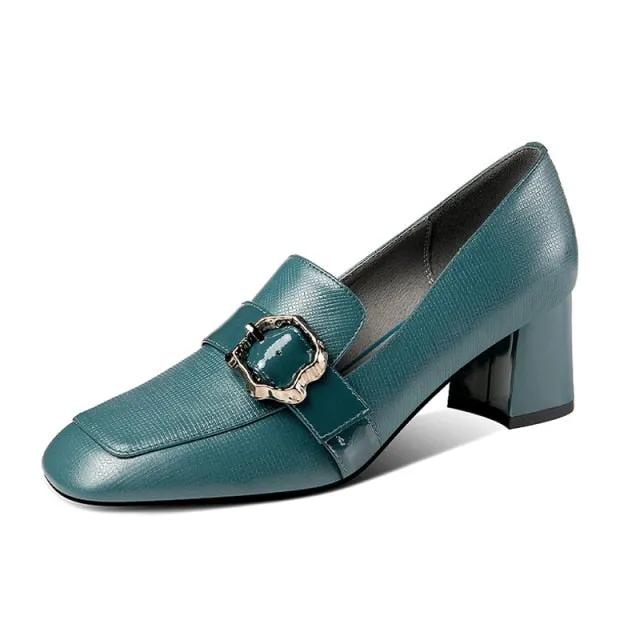 Vintage Square Toe Leather Heels of Elegance