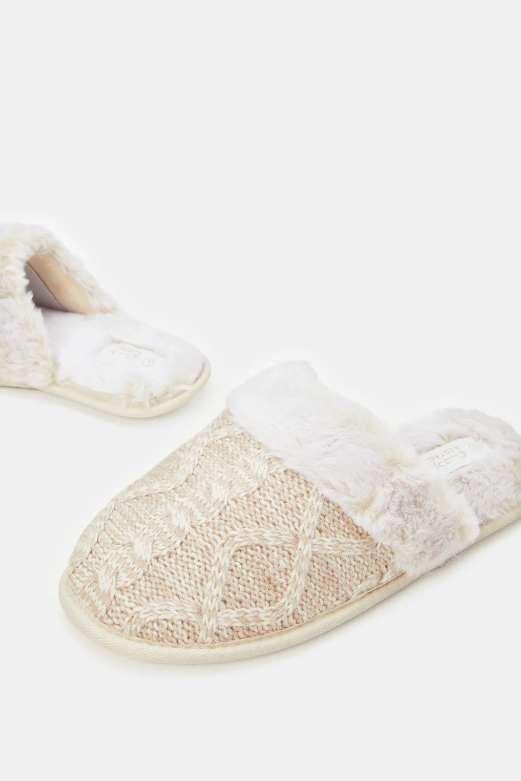 Women Beige Chenille Slippers