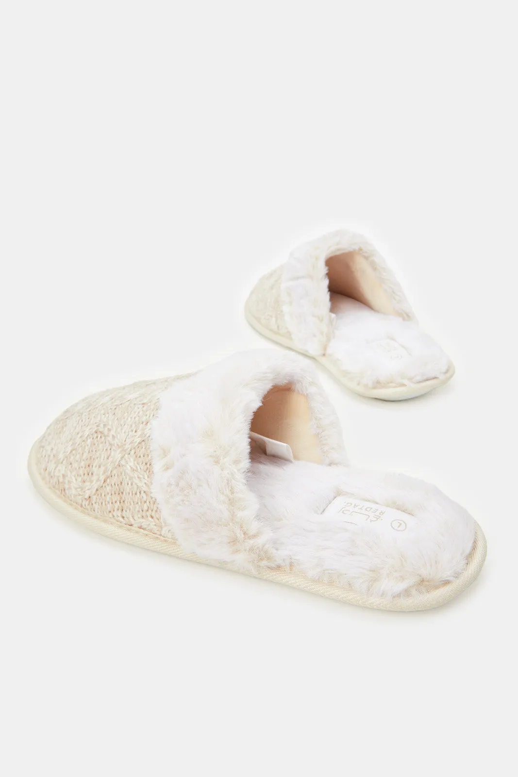 Women Beige Chenille Slippers