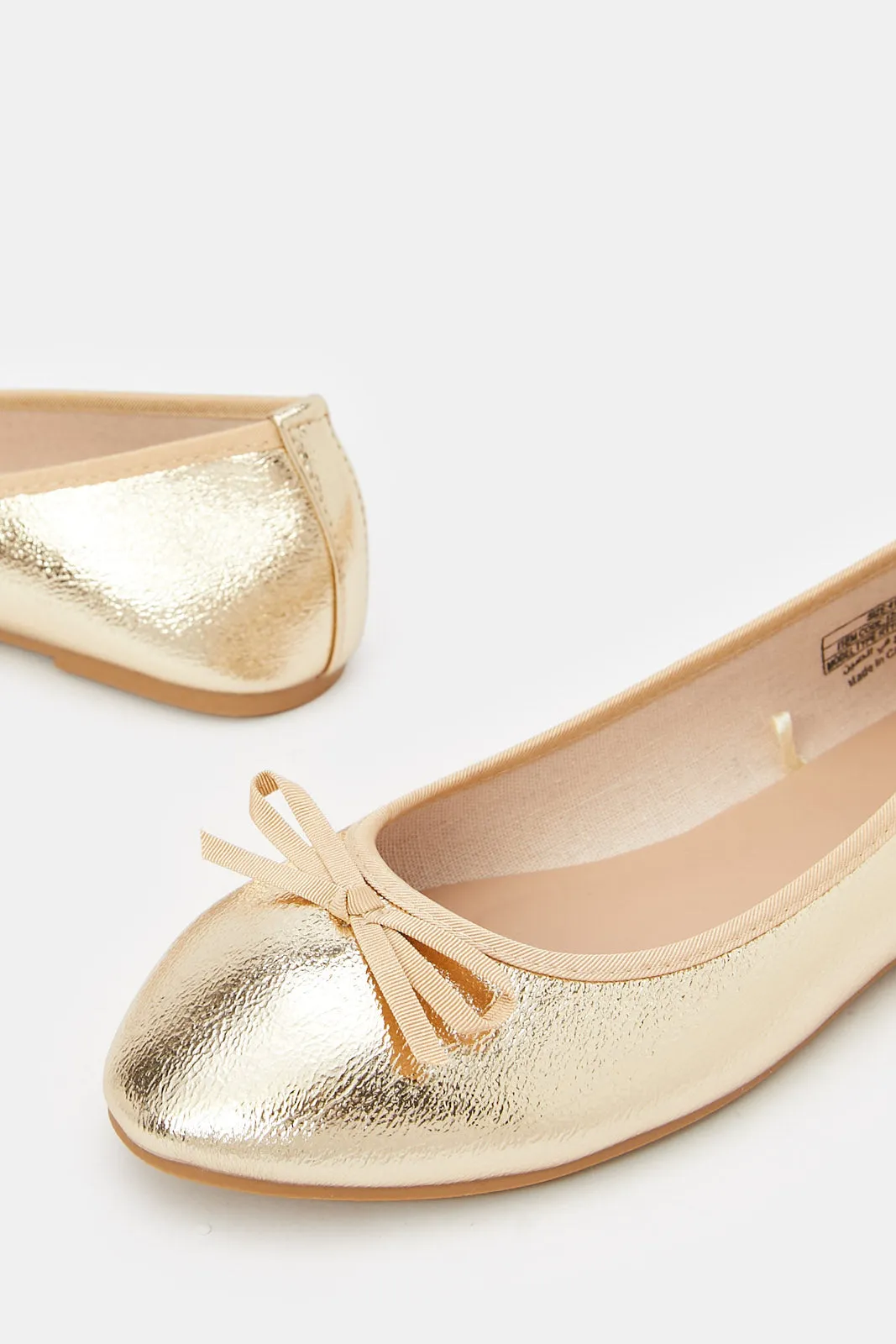 Women Gold Bow Trim Ballerina