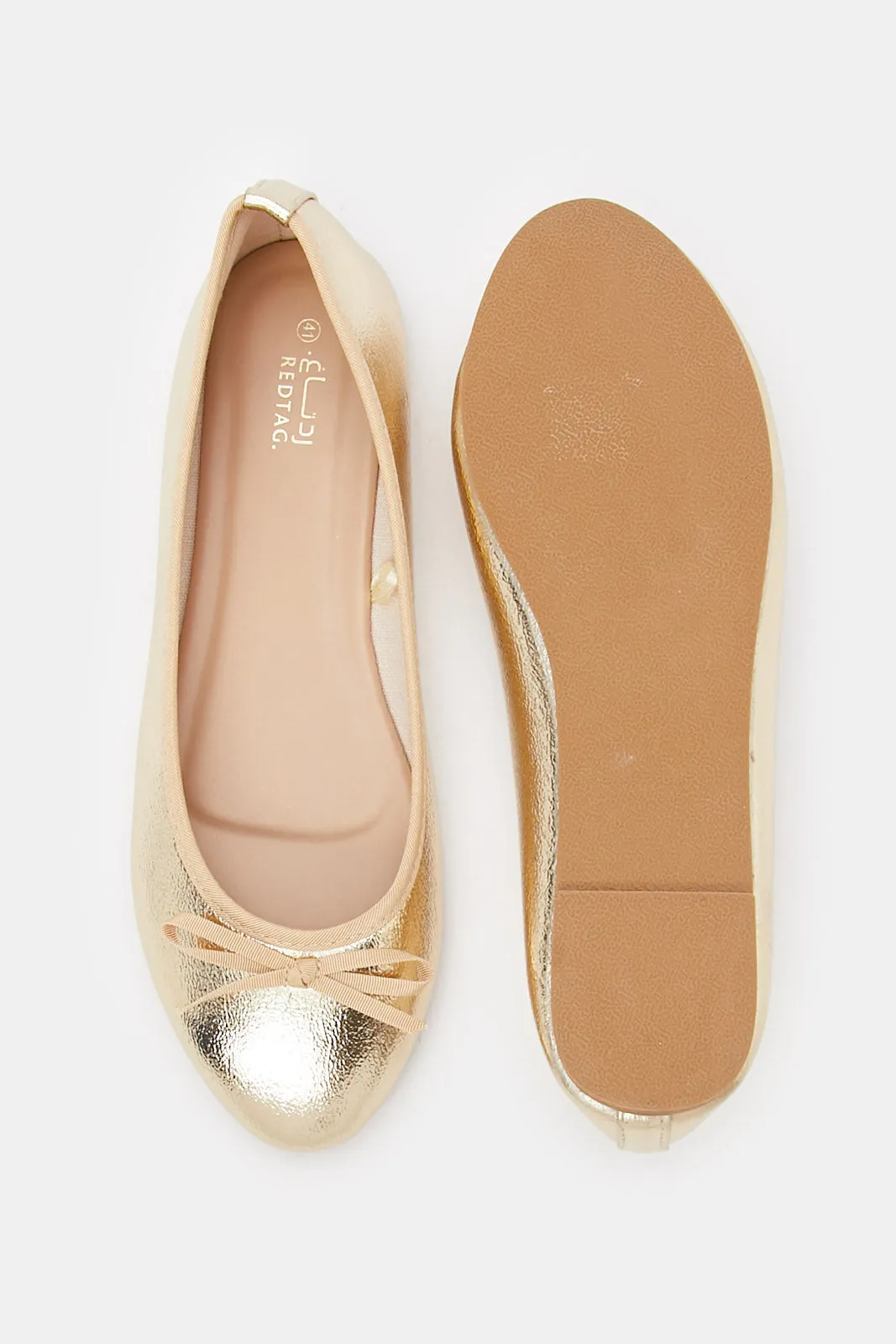 Women Gold Bow Trim Ballerina