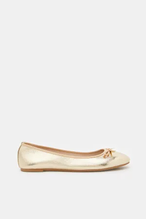 Women Gold Bow Trim Ballerina